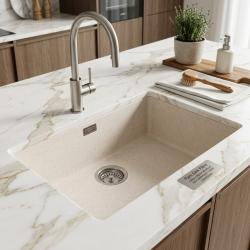 Large white sink, 70x40 cm, for undermount or top-mount installation, with stainless steel plug 1208956404